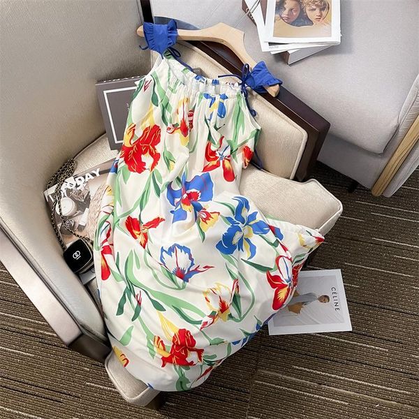 

casual dresses sleevelessdress summer beach elegant breathable long woman square neck print women's dresscasual, Black;gray