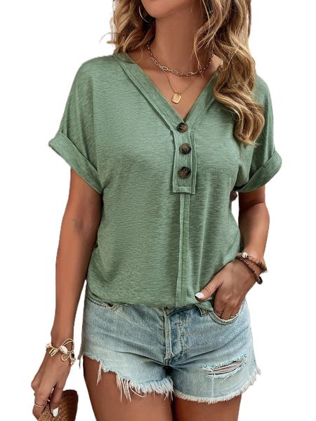 

button half placket dolman sleeve tee j9ot#, White