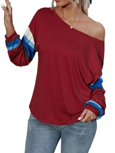 

color block drop shoulder tee 98hq#, White