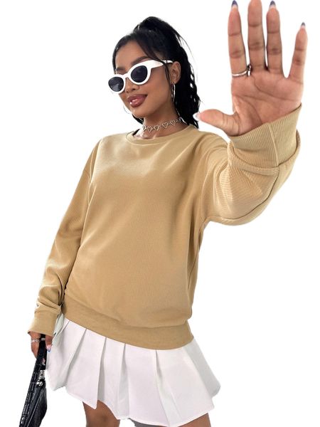 

solid drop shoulder sweatshirt j7yp#, Black