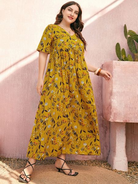 

plus allover floral print smock dress d0tr#, Black