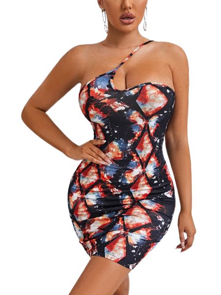 

sxy geo & butterfly print one shoulder bodycon dress o7uw#, Black;gray