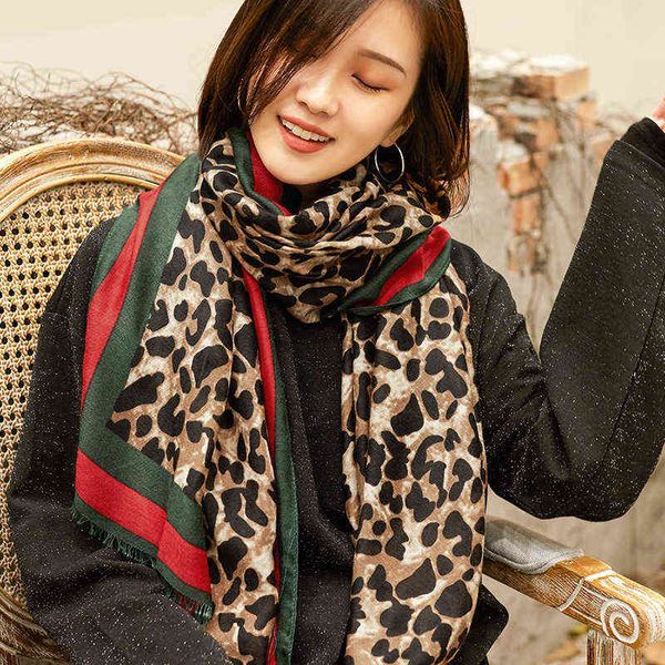 

autumn winter korean cotton hemp leopard pattern scarf bib women, Blue;gray