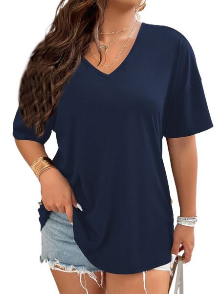 

plus solid drop shoulder tee p08a#, Black
