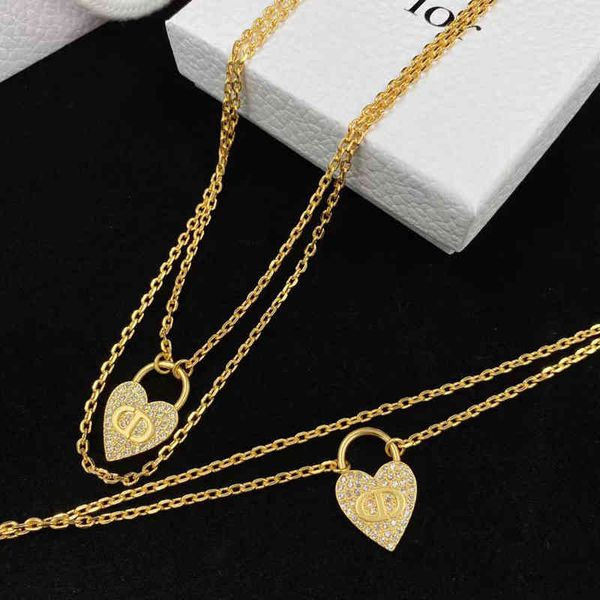 

jewel full diamond love pendant double layer necklace fashion trend simple women's versatile necklace, Black