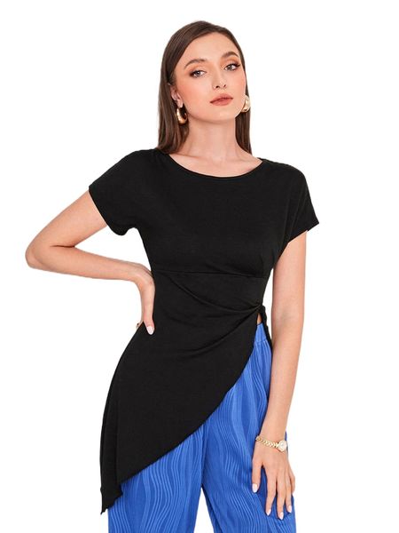 

batwing sleeve asymmetrical hem tee g2ne#, White