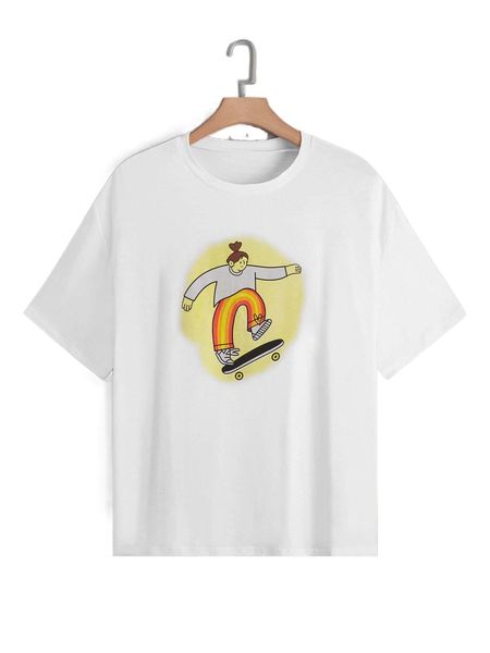 

plus figure graphic drop shoulder tee 68vy#, Black