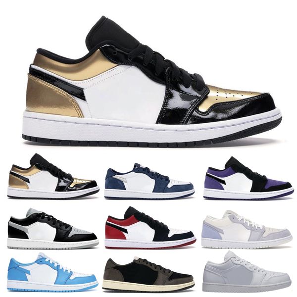 

jumpman 1s low basketball shoes man woman unc triple white court purple paris black toe midnight navy pine green mocha shattered backboard s
