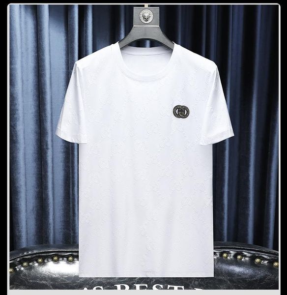 

new tee shirt luxe men's short sleeve t-shirt european jacquard mercerized cotton large size t-shirt, White;black