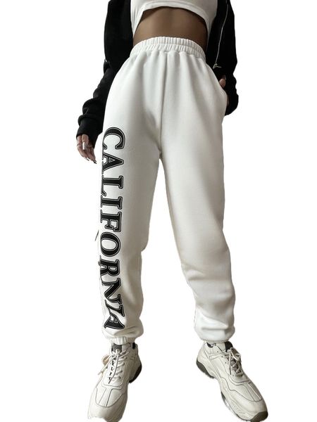 

letter graphic slant pockets sweatpants k39m#, Black;white