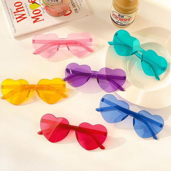 

women fashion colors polarized heart shape tinted party sunglasses girls vintage uv400 rimless female sun glasses, Blue