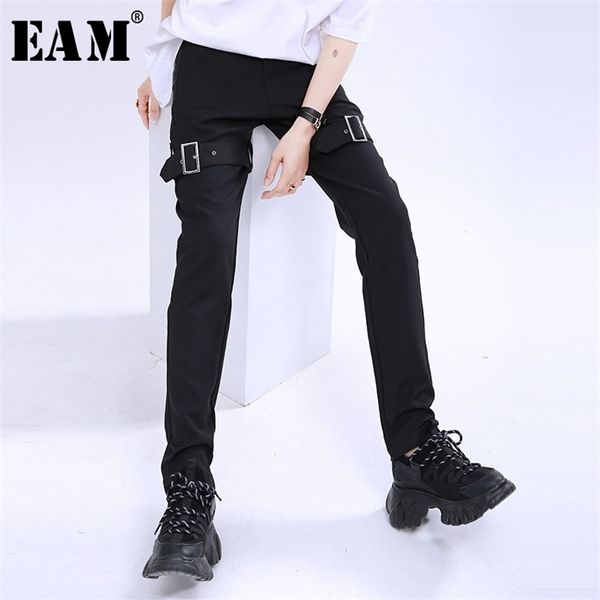 

eam high waist black zipper buckle split joint long trousers new loose fit pant fashion spring summer 1u497 201012, Black;white