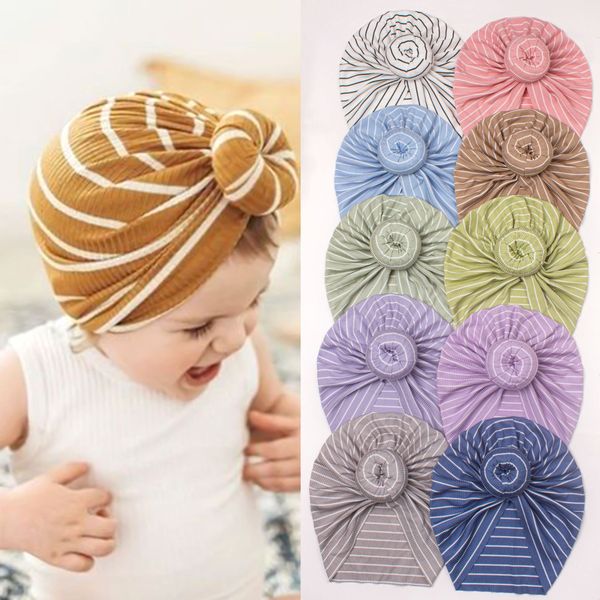 

m476 infant baby doughnut hat caps beanie stripe soft cap kids babies knot turban hats, Yellow