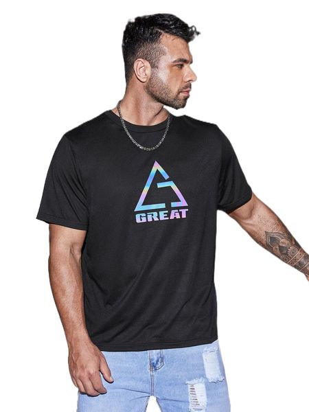 

men reflective geo & letter graphic tee w8lu#, White;black