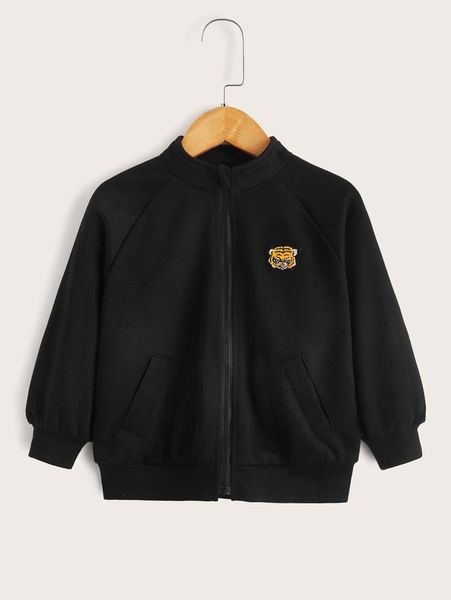 

toddler boys mock neck tiger patch detail raglan sleeve sweatshirt she, Black