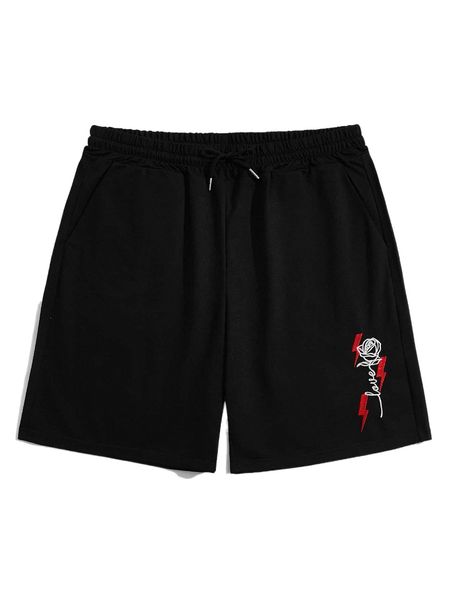 

romwe guys rose embroidery shorts e7te#, White;black