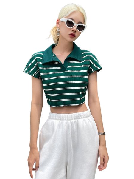 

dazy striped print crop tee 93bt#, White