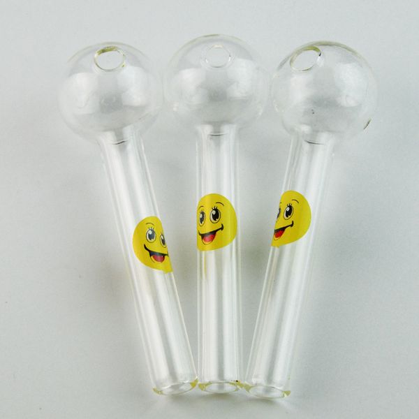 F Smile Logo Clear Glass Pipe Mini Pequeno 4 Polegadas Pyrex Oil Burner Pipes Portátil Dab Ferramentas Acessórios para fumar a seco para vidro Bongs Hookahs