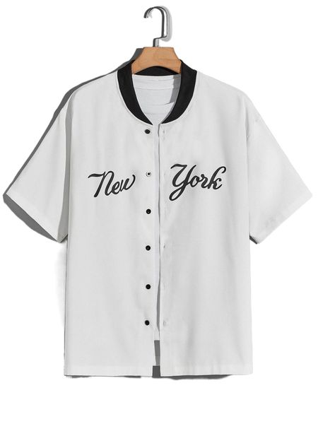 

men letter graphic button front shirt without tee 78en#, White;black