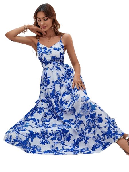 

floral print cami dress h67h#, Black;gray