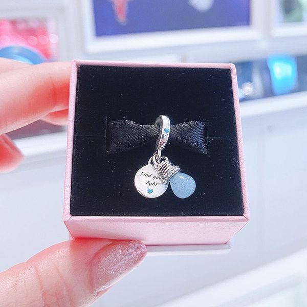 

925 sterling silver glow-in-the-dark lightbulb double dangle charm bead fits european pandora style beads bracelets, Black