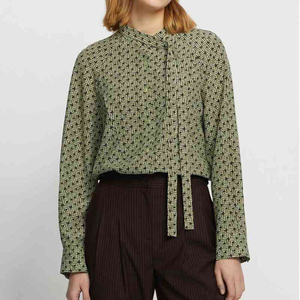 

women's polos rongxin ss spring ribbon collar a mulberry silk geometr pattern shirt, White