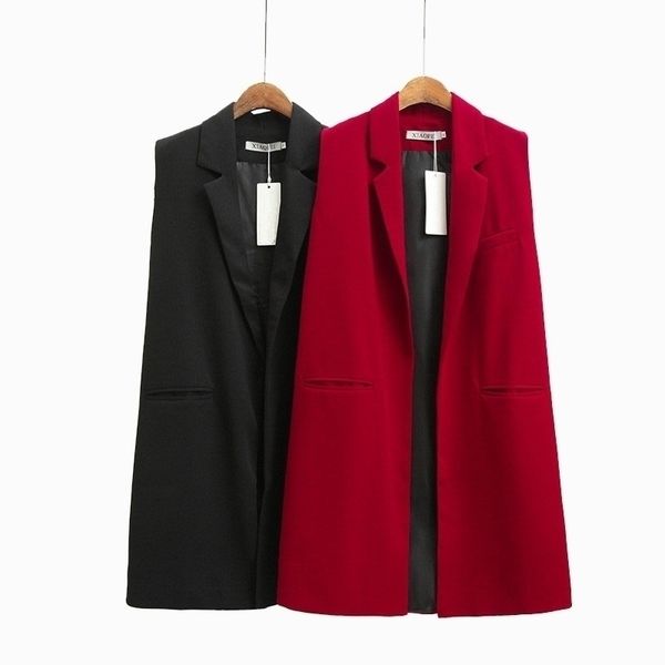 Gilet lungo solido primaverile per le donne Giacca senza maniche Office Lady Gilet taglie forti Cardigan femminile rosso Elegante cappotto nero Autunno 201031