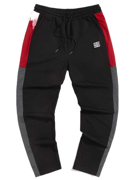

men letter patched contrast side seam sweatpants 75mc#, Black