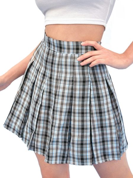 

tartan high waist pleated skirt 4920#, Black