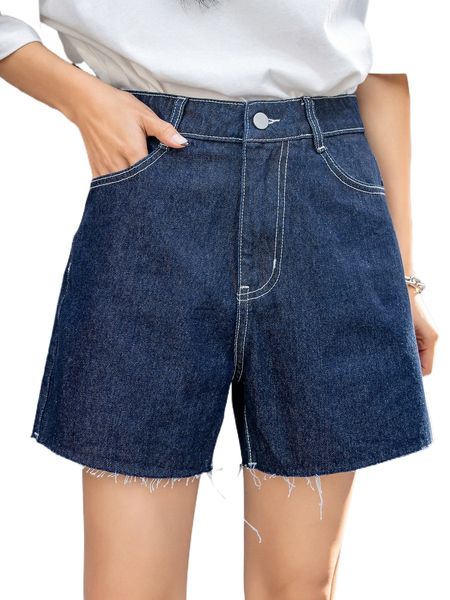

dazy high waist frayed hem denim wide leg shorts w1s4#, White;black