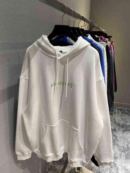 

luxury brand balencias's hoodies 2022 b home r standard white printed green fleece hat shirt new thread sewin, Black