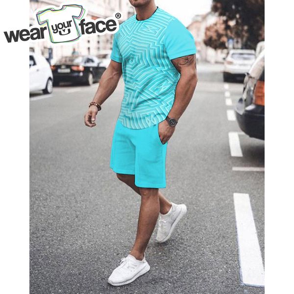 

maze pattern t shirts shorts sets tracksuits 3d all over printed sports streetwear vacation men clothing 220609, Gray