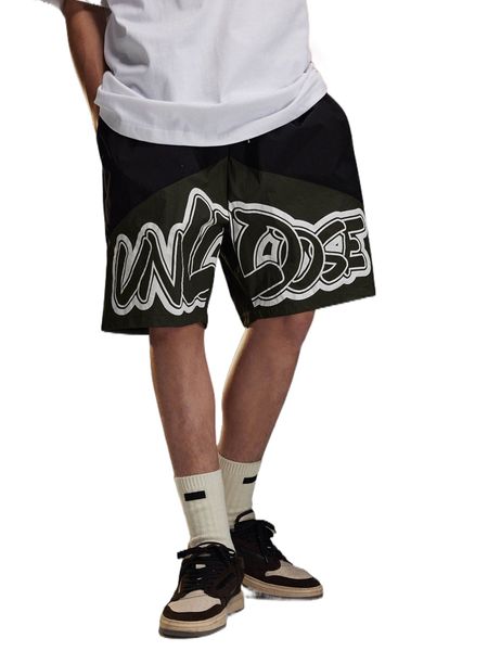 

men letter graphic colorblock slant pockets shorts z5b6#, White;black