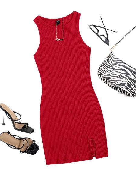 

rib-knit bodycon dress g9d2#, Black;gray