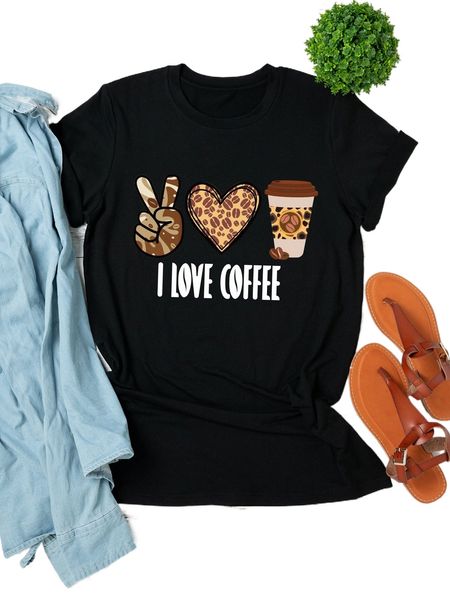 

plus gesture & heart print tee l7ki#, Black