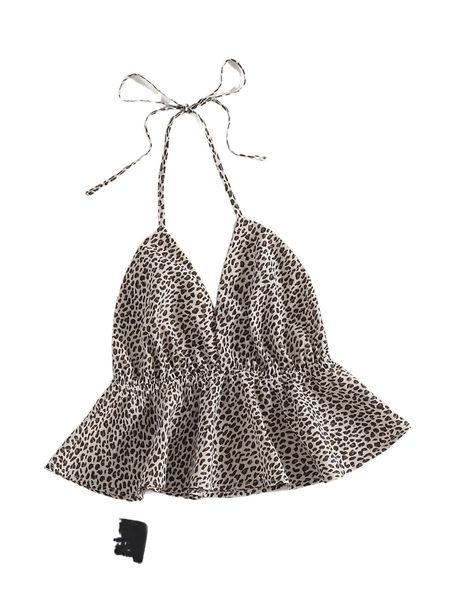 

leopard tie backless halter 11bi#, White