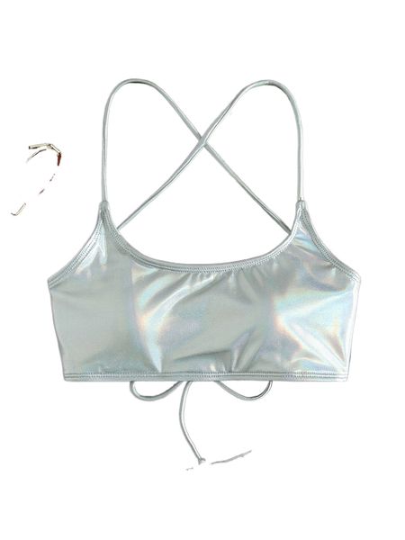 

metallic lace up back bikini p25p#, White;black