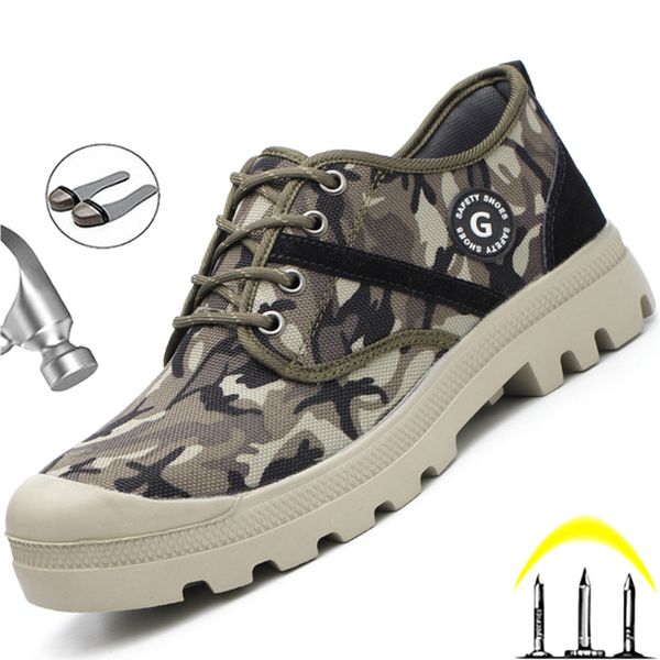 

camouflage work safety shoes men steel toe shoes puncture-proof work shoes sneakers military boots men indestructible footwear, Red;white