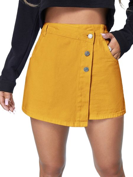 

slant pocket button front denim skort 92sj#, White;black