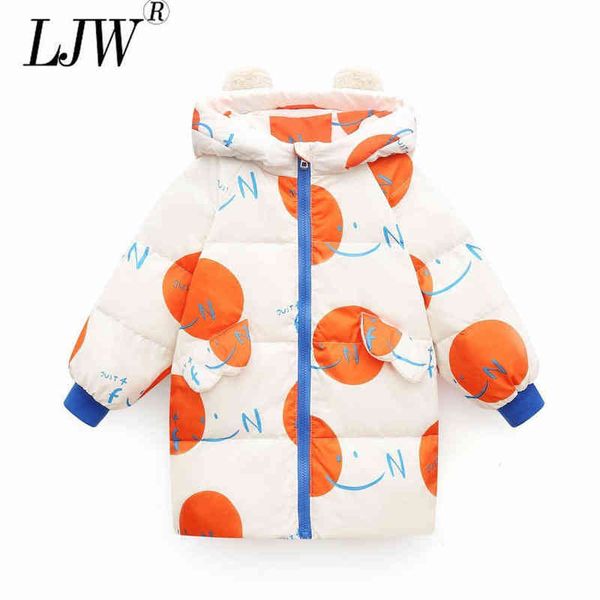 

winter cute fashion print girls clothes girls color hooded slim fit middle-aged children's mid-length down jacket t220729, Blue;gray