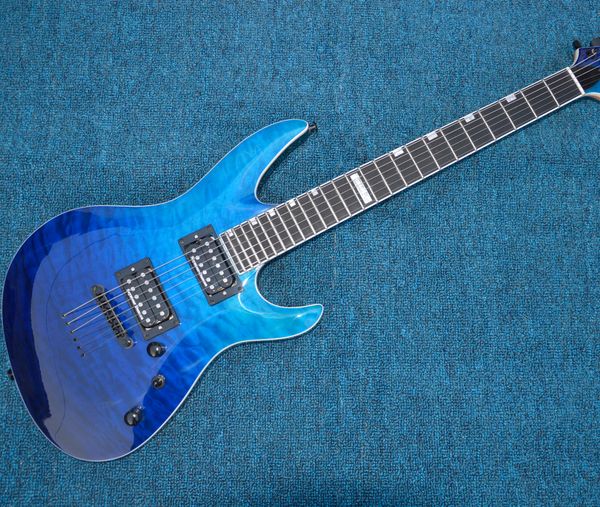 

electric guitar solid body alder color blue support customize quilted maple