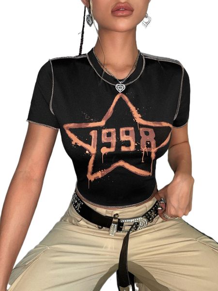 

number and star print crop tee g8eo#, White