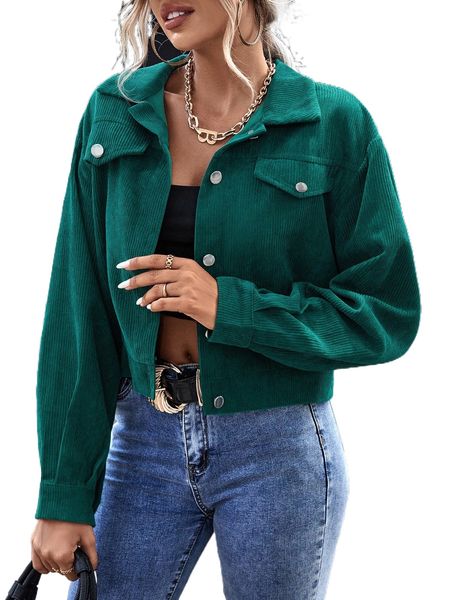 

drop shoulder flap detail corduroy jacket o1ay#, Black;brown