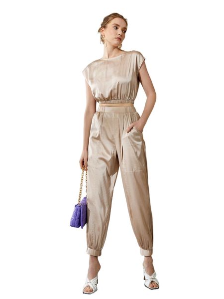 

batwing sleeve button back satin blouse q80p#, White