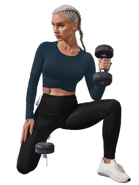 

solid crop slim sports tee e8z0#, Gray