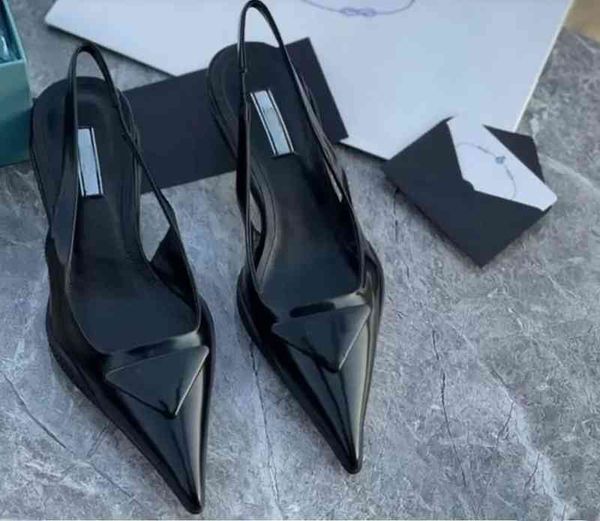 

sandals super quality brand women pumps low heel luxury designer brushed leather slingback pump lady wedding party dress shoes, Black