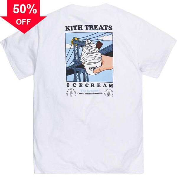 

cotton short-sleeved tokyo limited shibuya mount fuji brooklyn bridge ice cream print round neck kith t-shirts men and womens1, White;black