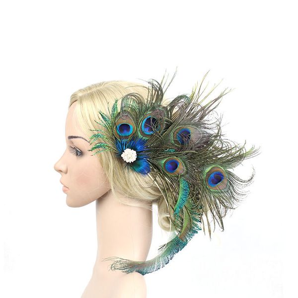 Donne Peacock Feather Fascinator Clip Ladies Day Races Wedding Party Bridal Tiara Hairpin Accessori per capelli Copricapo da sposa 220719