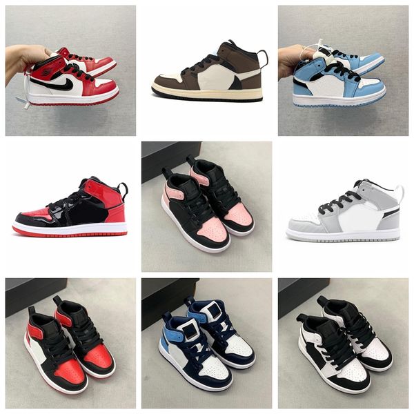 

1s new kids basketball slip on shoes game royal scotts obsidian sports boys and girls chicago bred sneakers mid multi-color tie-dye with siz, Black