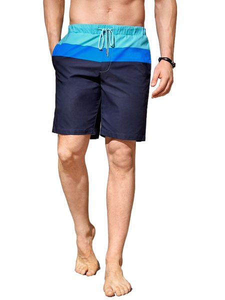 

men color block drawstring waist shorts 15rr#, White;black